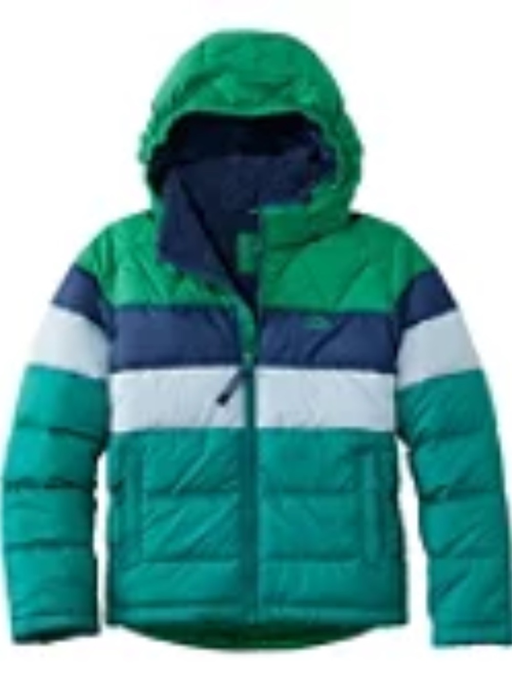 L.L. Bean Kids' Green, Navy & Light Gray Colorblock Puffer Jacket